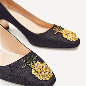 Zara pineapple mid-Heel Denim shoe